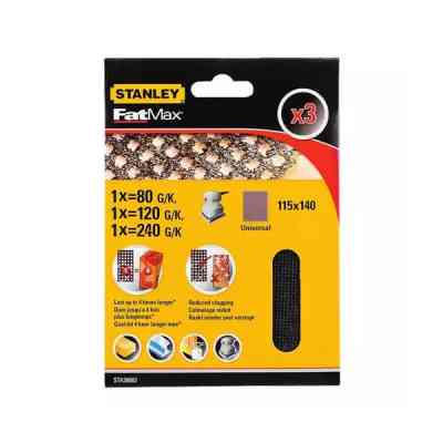 Сітка абразивна Stanley шліфувальна 115х140 мм, 3 листи, перетин 80,120,240, для KA400/450 (STA39082) Вінниця