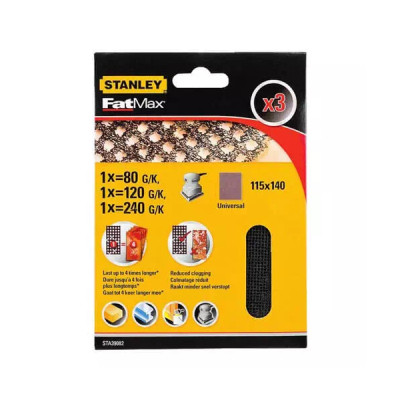 Сетка абразивная Stanley шлифовальная 115х140 мм,3 листа,сечение 80,120,240,для KA400/450 (STA39082) Винница - изображение 1
