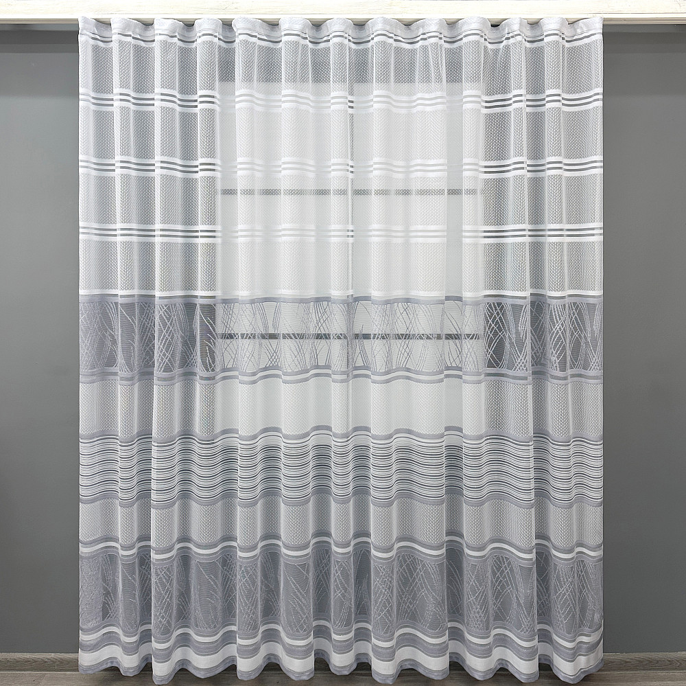Короткий тюль VR-Textil 1949т Жаккард Белый с серым 300х200 см (42-0883) Киев - изображение 2