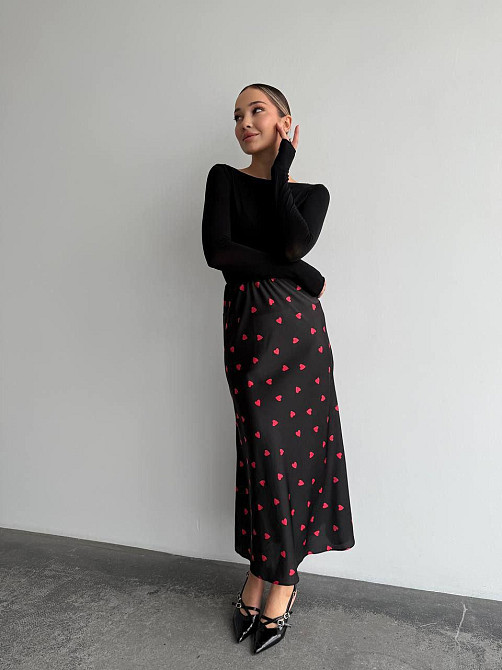 Жіноча стильна мідіспідниця з високоякісного шовку армані Чорний, 44 Одеса - фото 1