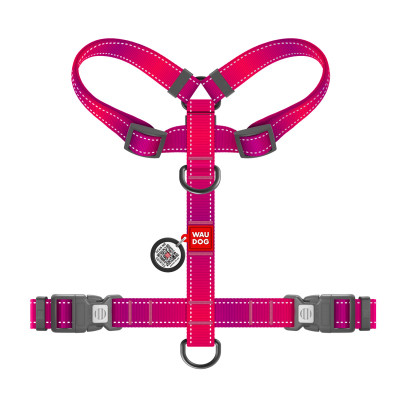 Шлея для собак WAUDOG Nylon Mono анатомічна H-подібна з QR паспортом, пластиковий фастекс, М рожева (54577) Вінниця - фото 2