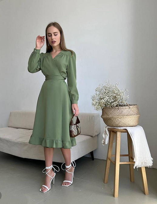 Жіноче романтичне плаття на запах костюмка Фісташковий Одеса - фото 5