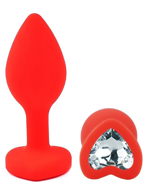 Силіконова анальна пробка EGZO - Silicone Red Heart Plug Clear, size S Sex Aura Київ - фото 2