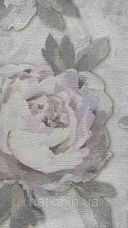 Шпалери метрові вінілові на флізеліні A.S.Creation Flowers Symphony 1.06x10 м квіти півонії великі бузкові на сірому 79070-1 Київ