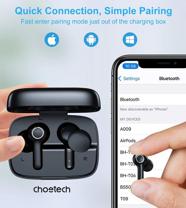 Bluetooth-гарнітура Choetech BH-T06 TWS bluetooth Чорний Харьков - изображение 3