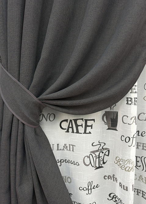 Комплект штор VR-Textil Льон Мішковина 150х270 2шт і Тюль 600х270 1140ш-1791т Графітовий з білим 71-064/5 Київ - фото 4