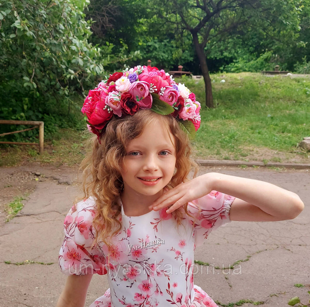 Ободок обруч з квітами "Піони великий малиновий" Кривий Ріг - фото 3