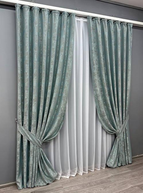Комплект готових штор VR-Textil Жакард Sultan XO № 1148ш Бірюзово-сірий 150х290 см 2 шт (33-0796) Київ - фото 11