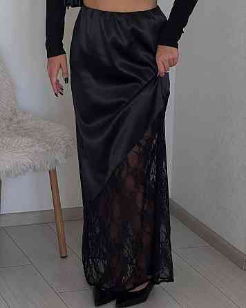 Женская стильная длинная шелковая юбка с кружевом. Одесса