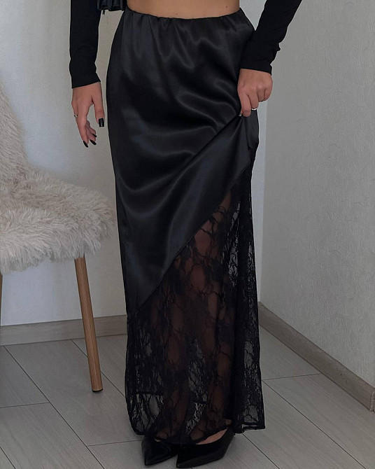 Женская стильная длинная шелковая юбка с кружевом. Одесса - изображение 1