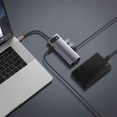 Концентратор Baseus USB3.1 Type-C to USB C(PD)100W/HDMI 4K 30Hz/VGA/USB3.2/RJ45/SD+TF,9in1 Grey (CAHUB-CU0G) Вінниця