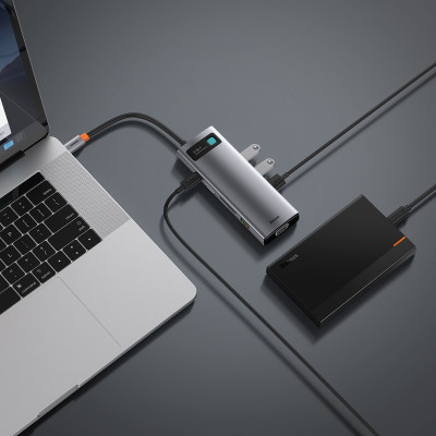 Концентратор Baseus USB3.1 Type-C to USB C(PD)100W/HDMI 4K 30Hz/VGA/USB3.2/RJ45/SD+TF,9in1 Grey (CAHUB-CU0G) Винница - изображение 6