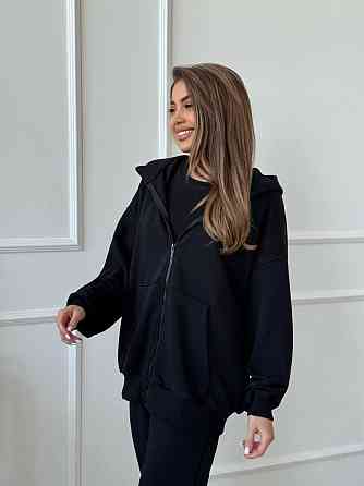 Женский прогулочный костюм тройка: кофта майка и штаны турецкая петля пенье + турецкая рибана Черный, 42/46 Одесса