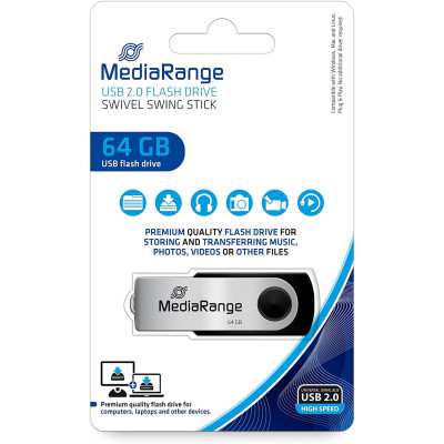 USB флеш накопитель Mediarange 64GB Black/Silver USB 2.0 (MR912) Винница - изображение 3