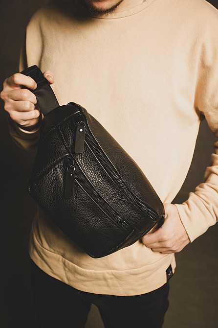 Сумка на пояс мужская из натуральной кожи флотарий SL004 (Черная) Сумы - изображение 12