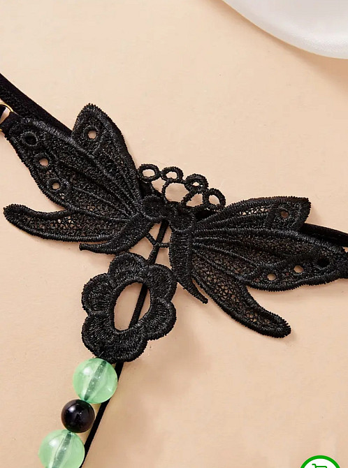 Трусики с бусинами фосфорные с бабочками женские oversize черный Киев - изображение 2