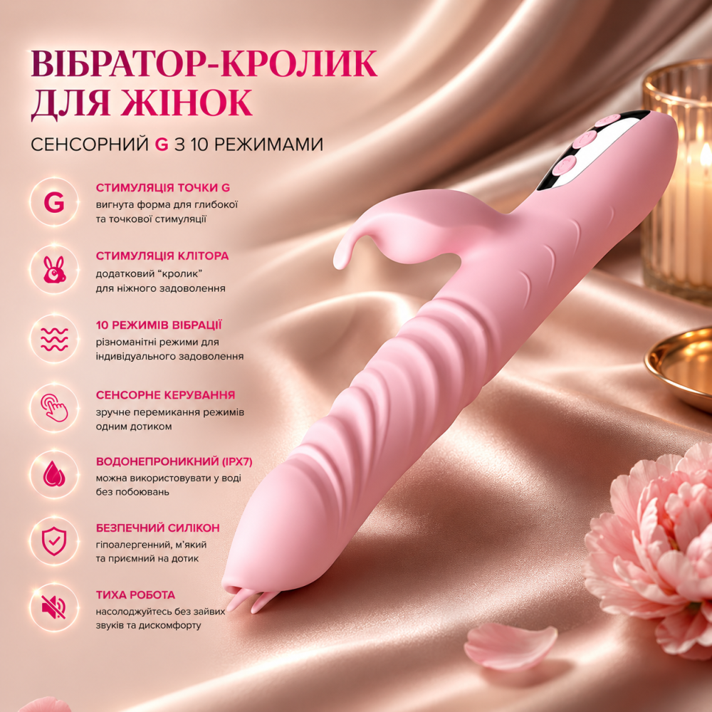 Вібратор-кролик-фалоімітатор для жінок, сенсорний вібратор для дорослих, секс-іграшка для точки G з 3 телескопічними та 10 режимам Київ - фото 7