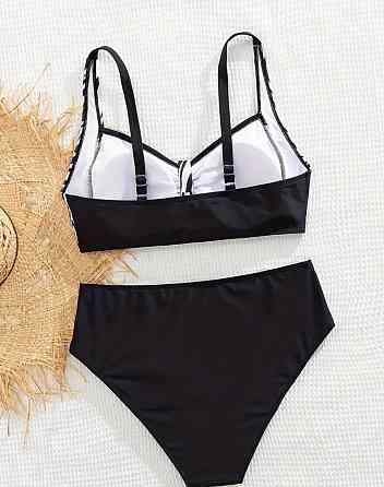 Роздільний купальник великого розміру жіночий леопардовий чорно-білий 4XL Київ