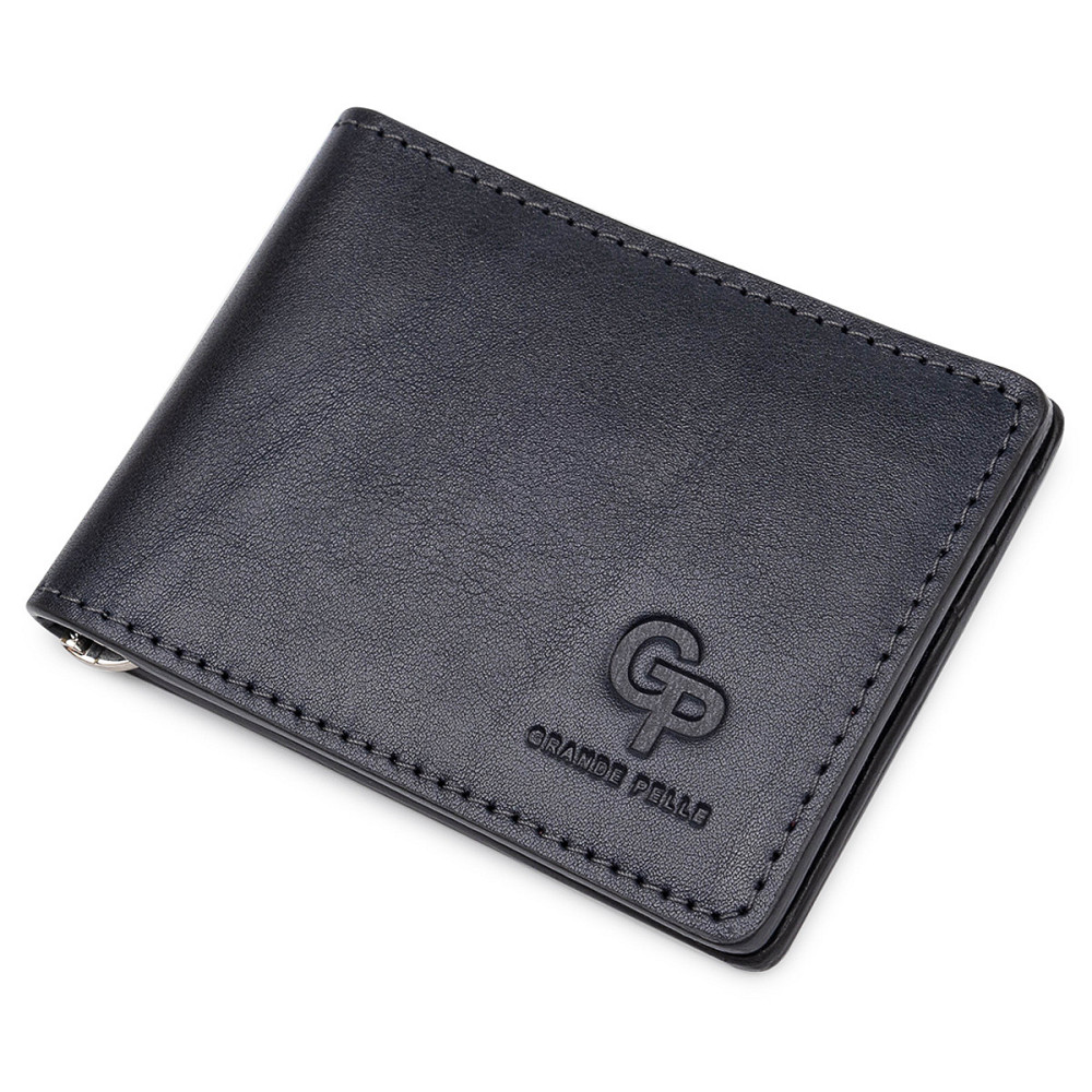 Кожаный мужской зажим для денег GRANDE PELLE 11544 Синий Киев - изображение 1