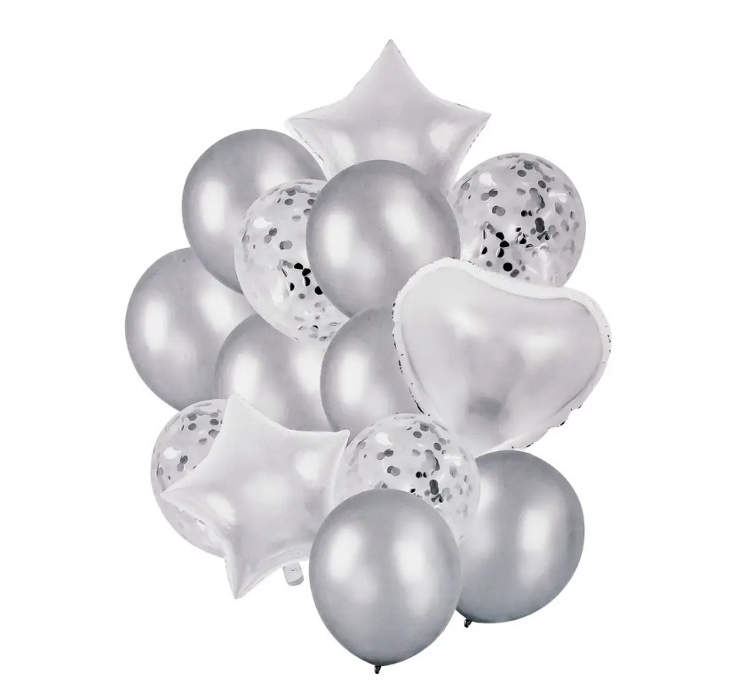 Шарики фольгированные цвет серебро микс 14шт Киев - изображение 1