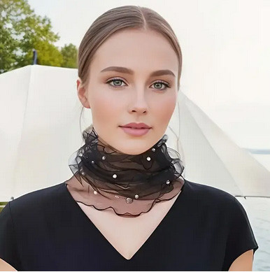 Шарфик кружевной черный с бусинами Киев - изображение 2