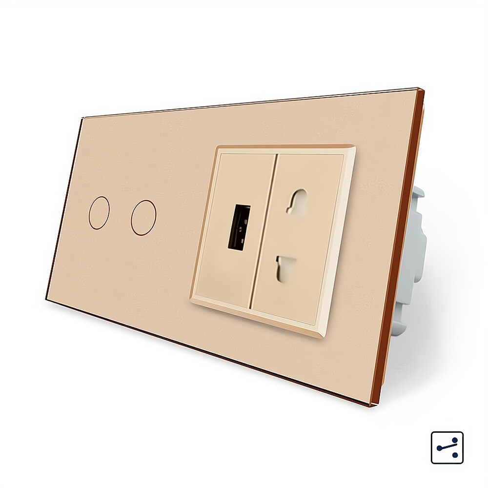 LIVOLO Сенсорний прохідний/перехресний вимикач 2 сенсора 1 розетка 1 USB Livolo золотий скло (V Киев - изображение 3