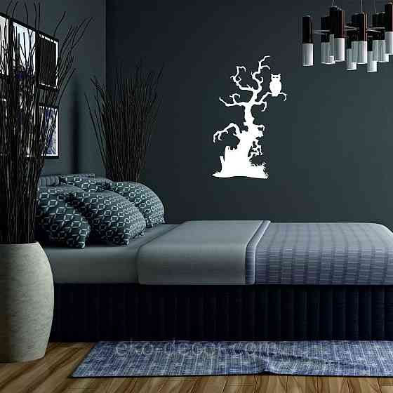 Декоративне настінне Панно «Хелловіїн, силует дерева», Декор на стіну 90*55 см, Білий Київ