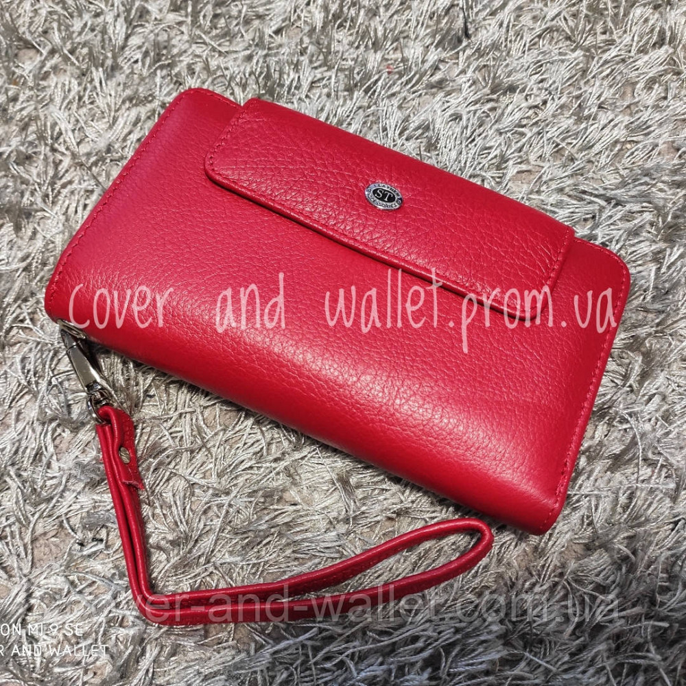 Женский красный кожаный кошелек клатч на молнии среднего размера ST Leather Киев - изображение 6