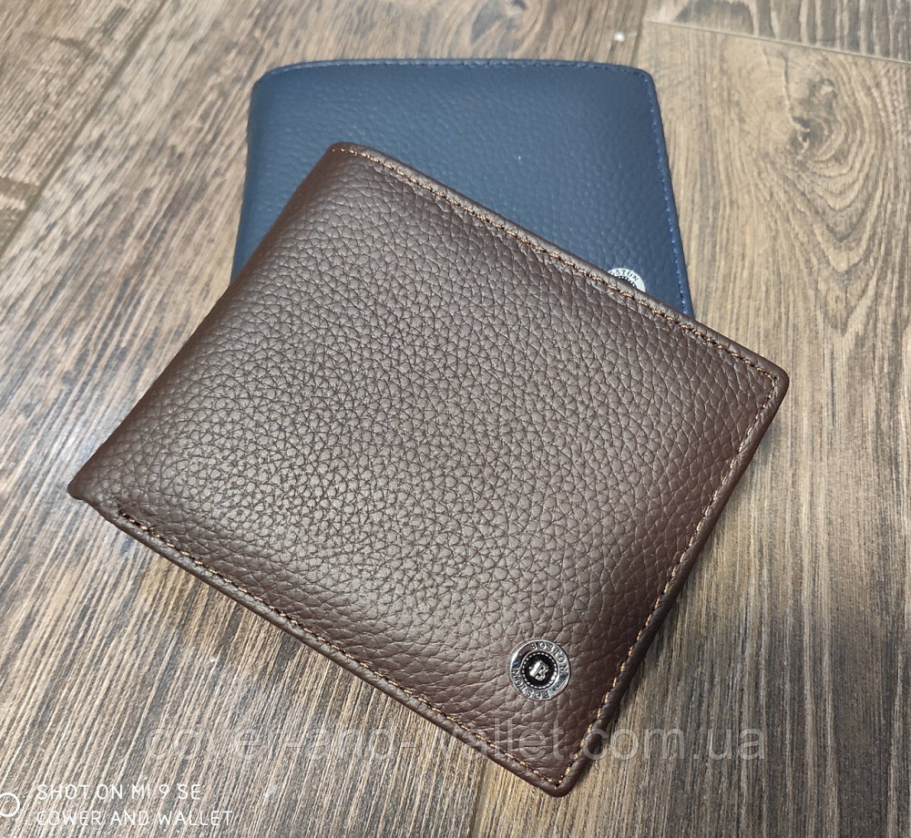 Коричневий шкіряний чоловічий гаманець без застібки із затиском для купюр Boston Київ - фото 1