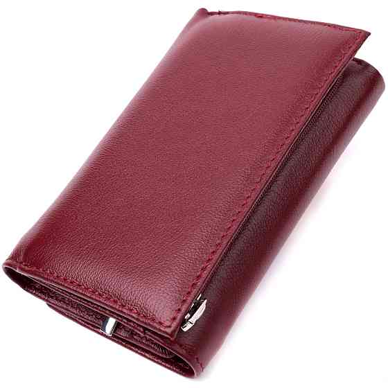 Симпатичний жіночий гаманець у три складання з натуральної шкіри ST Leather 19470 Бордовий Київ
