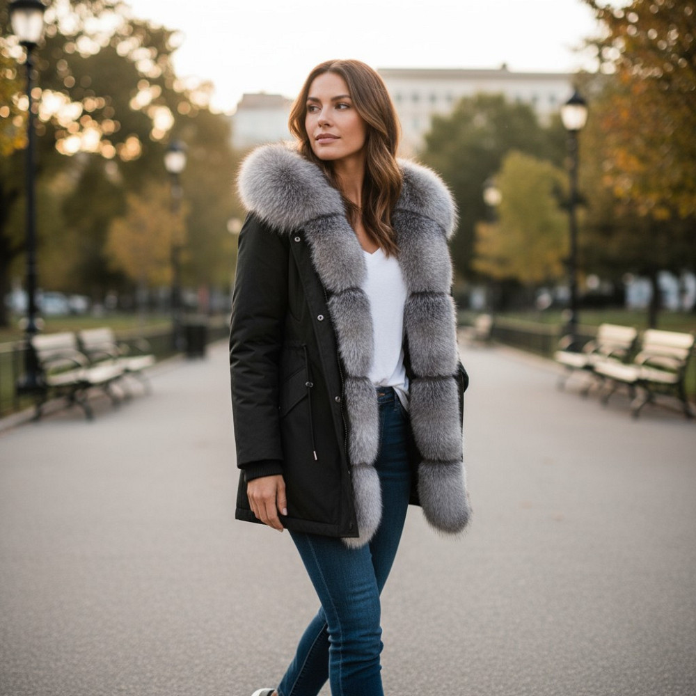 Парка жіноча з хутром блюфрост Чорний р48 75см Харків - фото 1