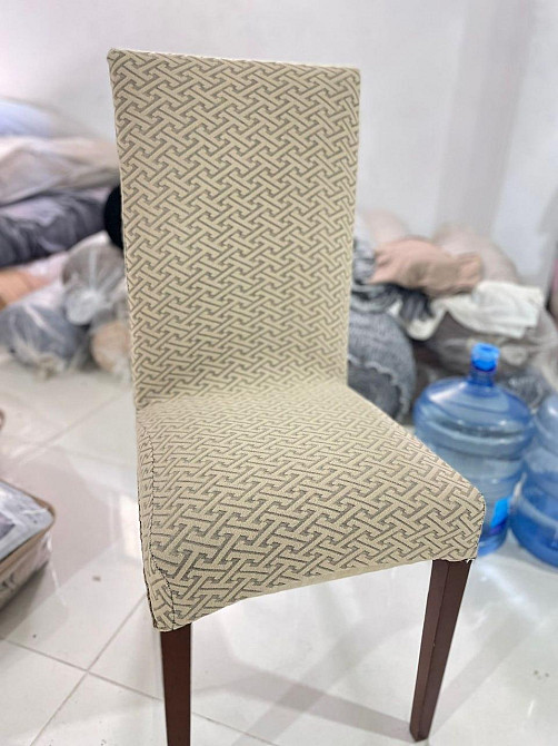 Универсальный натяжной чехол накидка на стул со спинкой натяжной жаккард абстракция Royan Турция Беж Белая Церковь - изображение 2