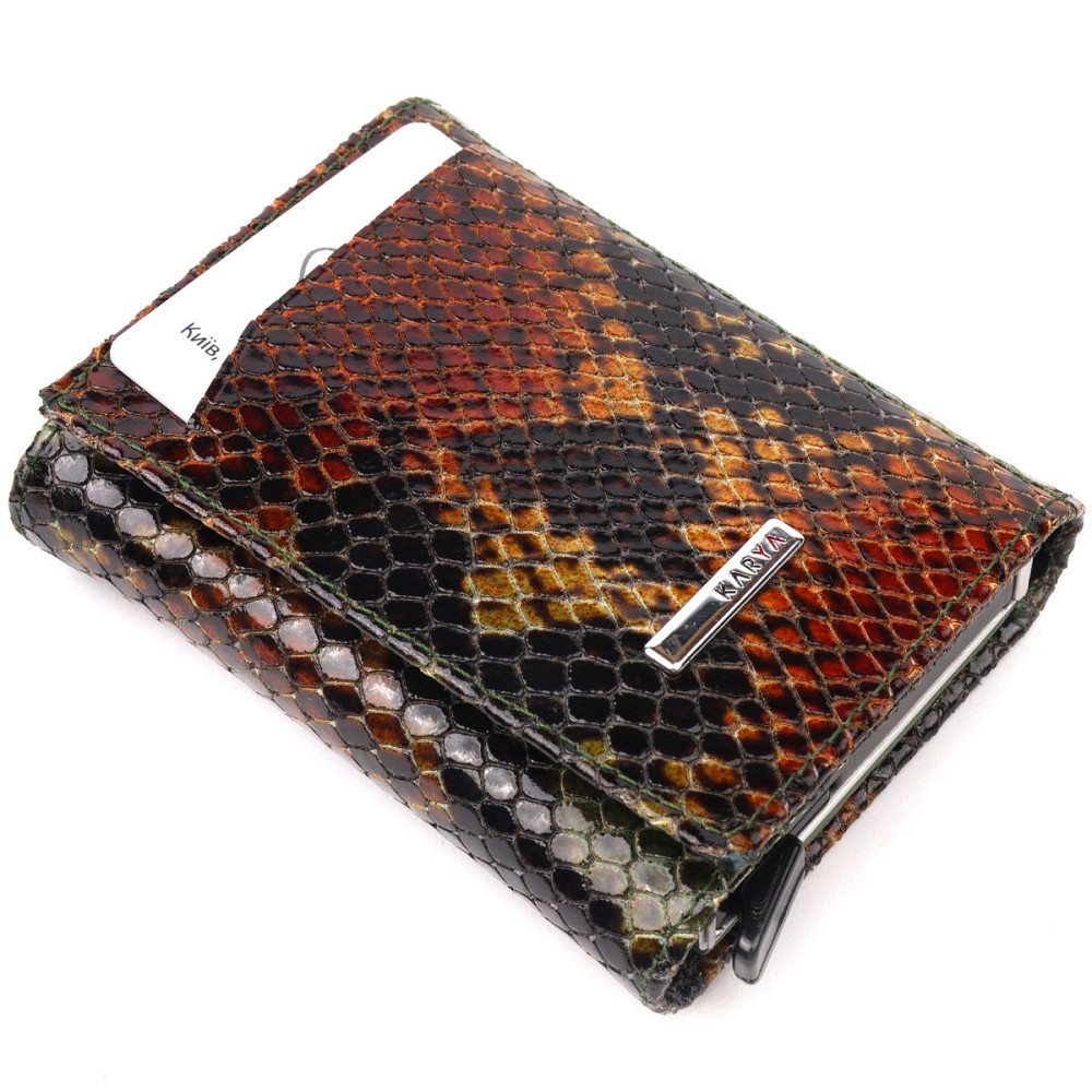 Лакована візитниця з натуральної фактурної шкіри під змію KARYA 20988 Різнокольоровий Київ - фото 6