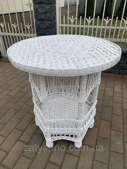 Плетений стіл круглий білий з лози Київ - фото 5