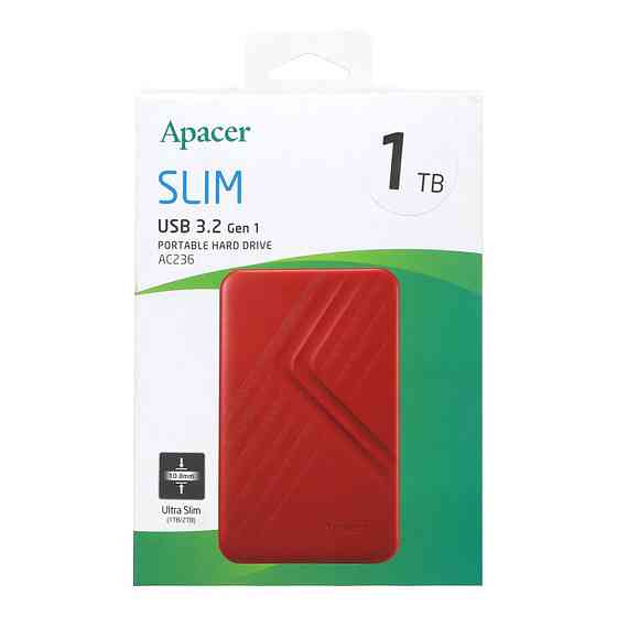 Зовнішній жорсткий диск PHD External 2.5'' Apacer USB 3.2 Gen. 1 AC236 1Tb Red (color box) Київ