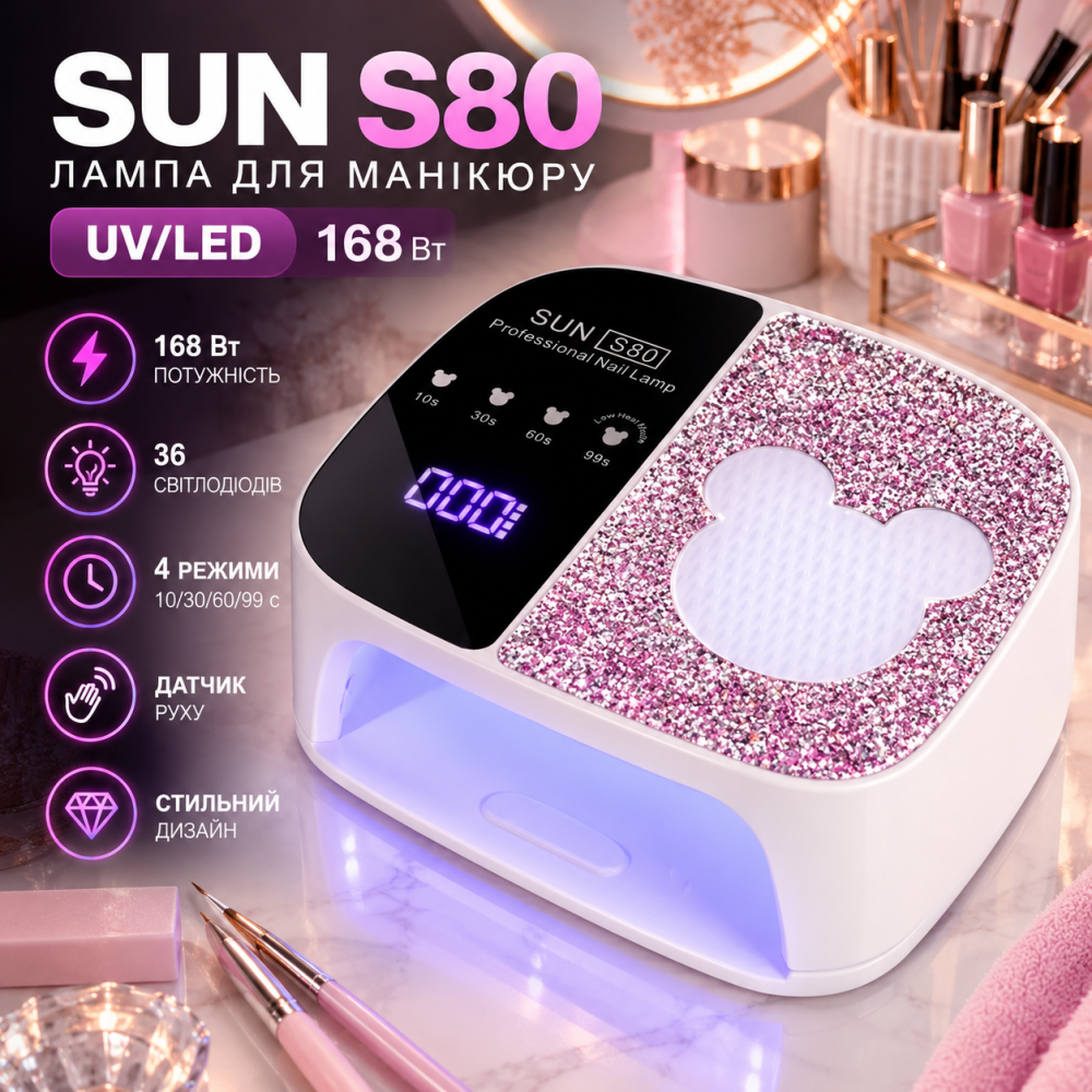 Лампа для манікюру SUN S80 UV/LED 168 Вт, 36 світлодіодів, таймер 10/30/60/99 с, датчик руху, біла Київ - фото 1
