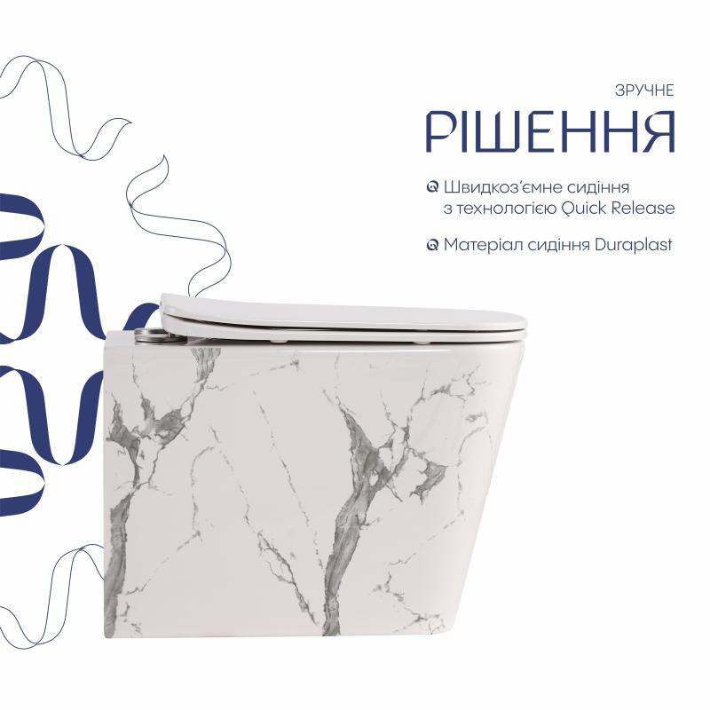 Унитаз подвесной Qtap Tern Ultra Quiet 520×345×325 мм, Marble, с сиденьем Slim Duroplast / Soft-close / Quick Release Киев - изображение 4