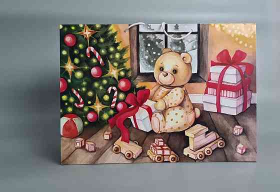 Картонні пакети з ручками Гігант горизонтальні Новорічні 46*33*15-011 (12 шт.) Харків