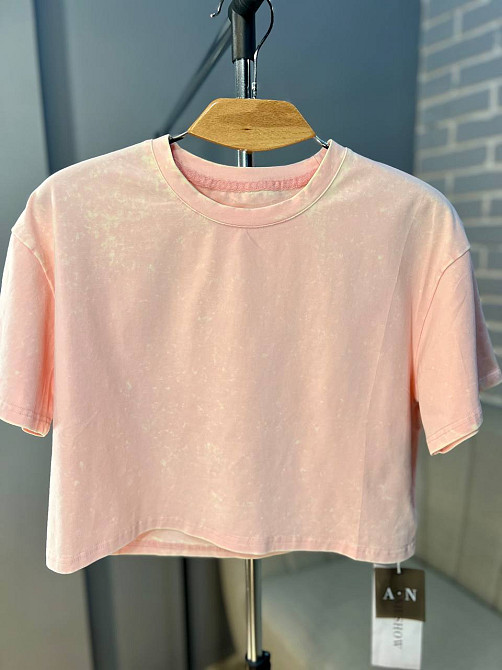 Футболка жіноча A-N 2308 варена тай-дай коротка широка кроп-топ one size рожева, рожевий, one size Київ - фото 4