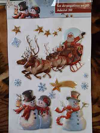 Новорічні наклейки 3D Дід Мороз на санях з оленями Melinera 29 на 41 см різнобарвний Київ
