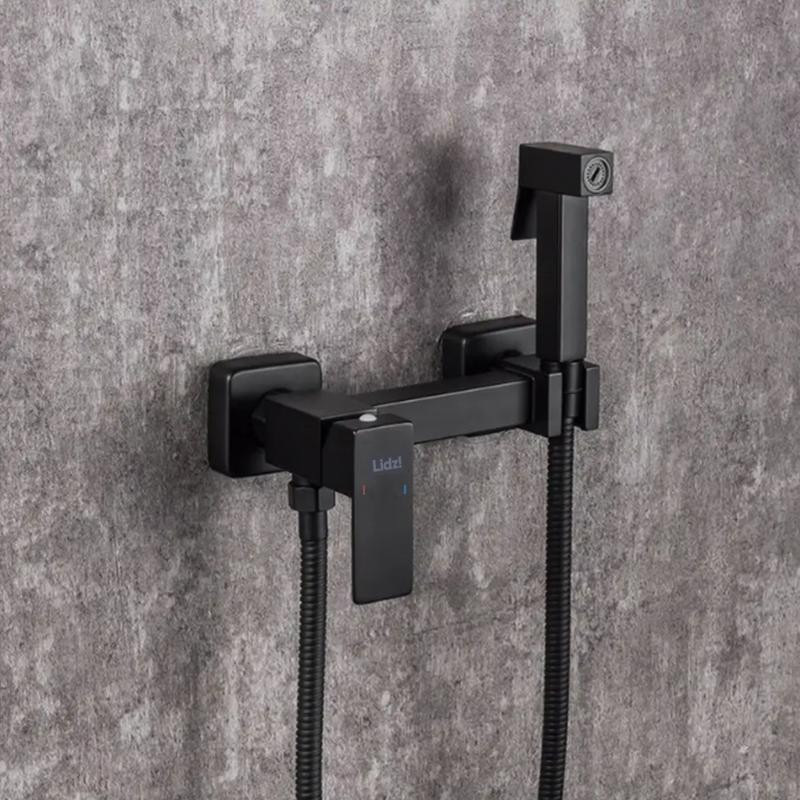 Гигиенический душ прямоугольной формы из нержавеющей стали Lidz Kubis 110 Black черный Харьков - изображение 7