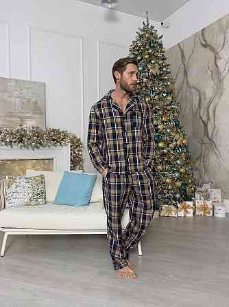 Піжама чоловіча COSY з фланелі (штани+сорочка) клітина синьо-коричнева Київ