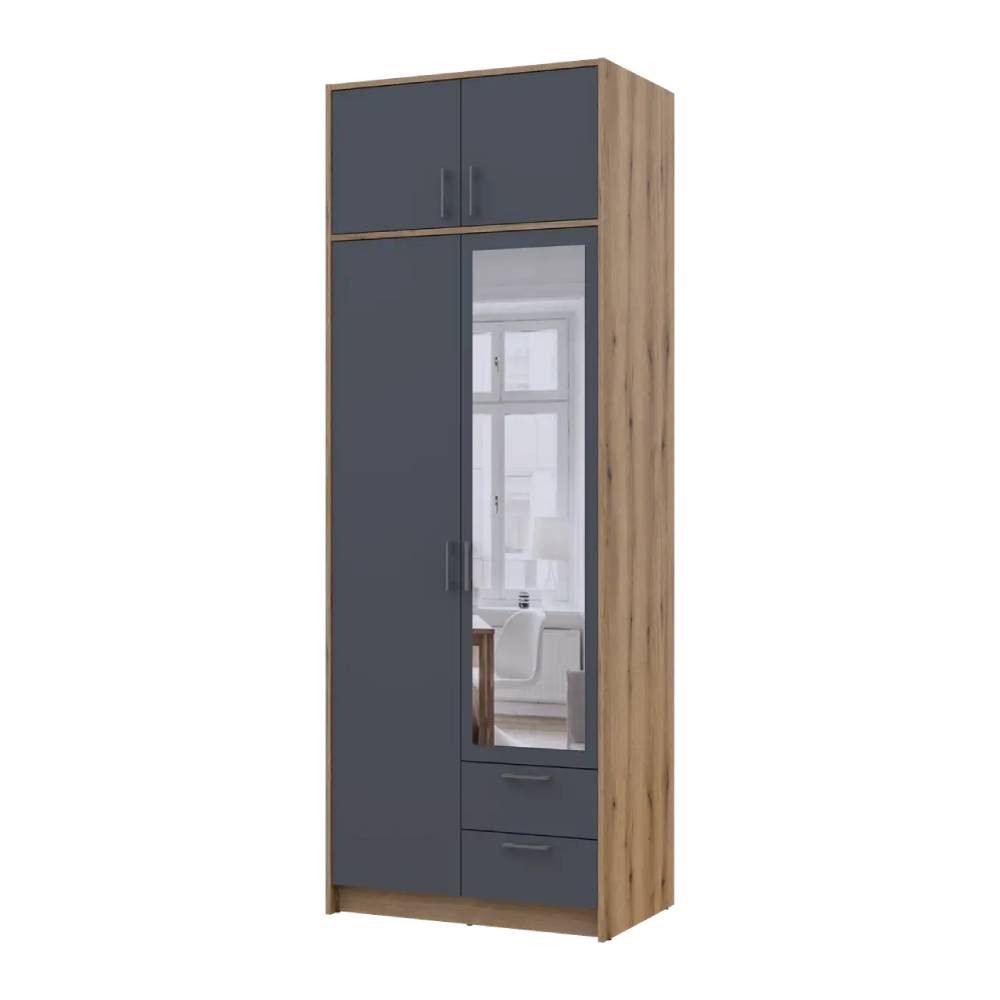 Шкаф для одежды Doros Ронди с антресолью и зеркалом Дуб Артизан/Графит 2ДСП 82х52х236 DRS-011675 (80737810) Львов - изображение 1