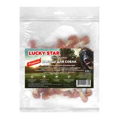 Лакомство для собак Lucky Star Мягкие гантельки с мясом курицы на прессованной кости с творогом кож 6 см 200 г (4820112457884) Винница