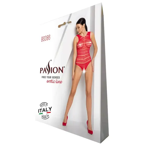 Бодістокінг з доступом Passion BS086 red, вертикальна сітка, виріз на спинці Львів