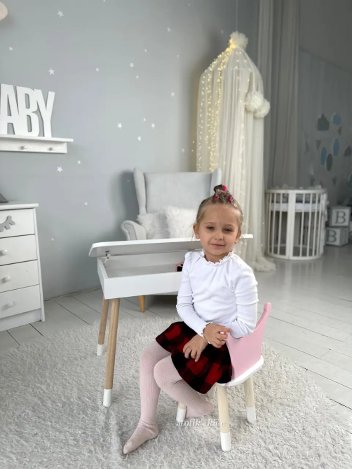 Детский столик с ящиком для карандашей + стульчик Корона (Белый с розовым) Винница - изображение 2