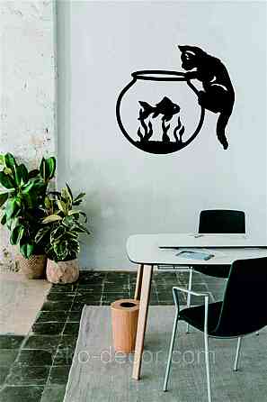 Декоративне настінне Панно «Кіт» Декор на стіну 90*82 см, Чорний Київ