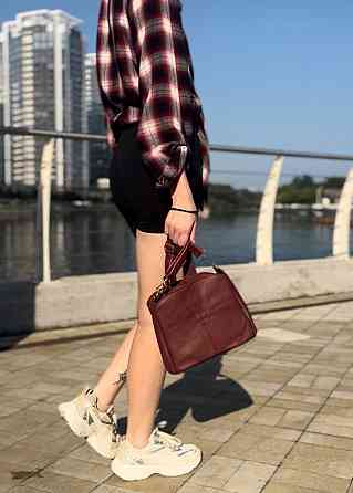 Женская кожаная сумка с тремя секциями Vintage 22981 Красный Киев