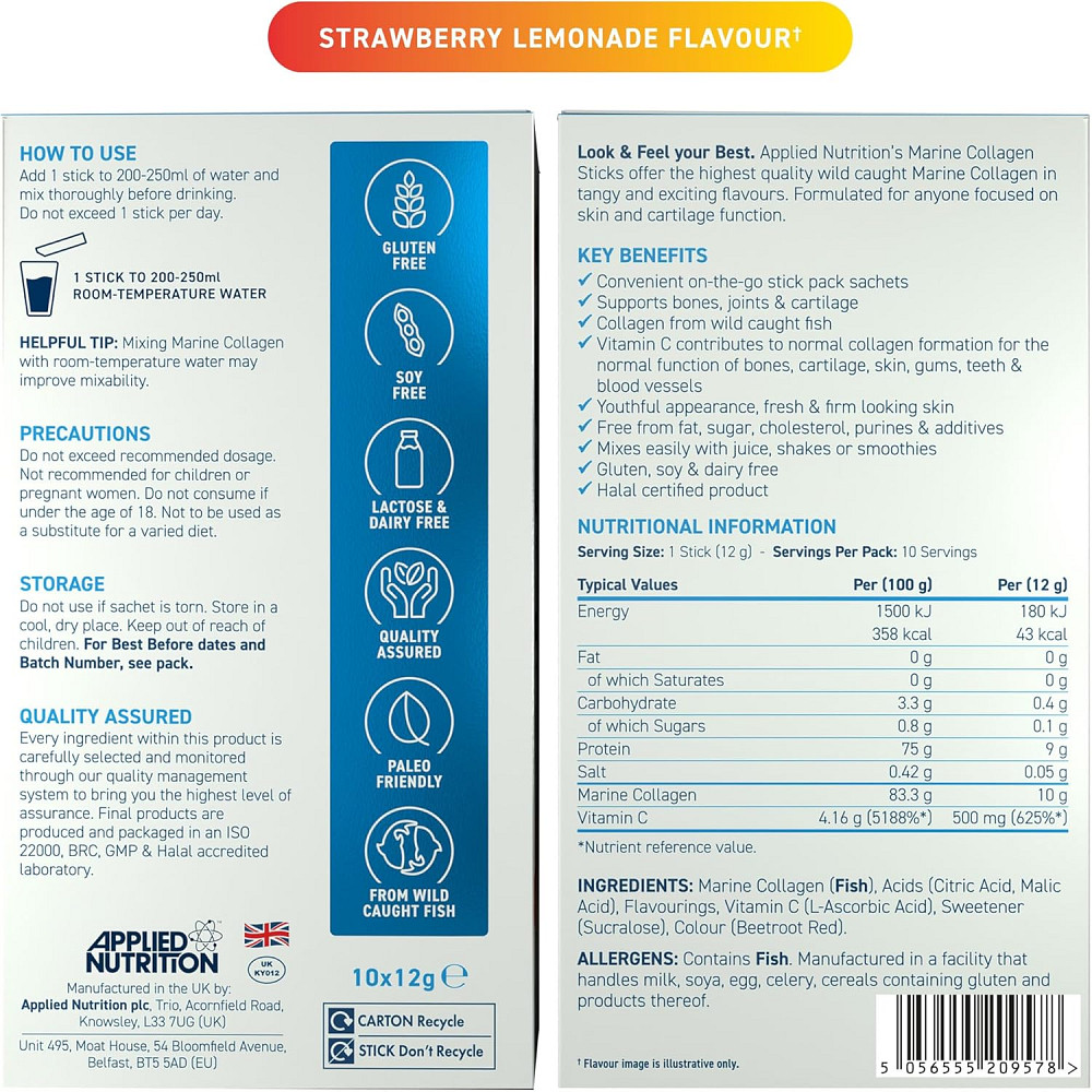 Морський колаген Applied Nutrition Marine Collagen Stick Pack 10 x 12 г, Strawberry Луцьк - фото 2