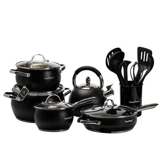 Набір посуду для приготування з нержавіючої сталі 12 предметів, чорний HP33548 Коломия
